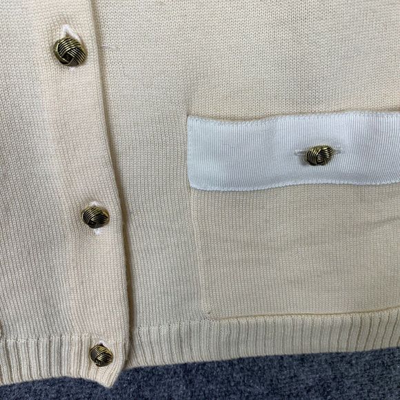 Talbots Cardigan Merino Wool Women Petite S Pale Yellow Pockets Gold Buttons - Picture 5 of 12